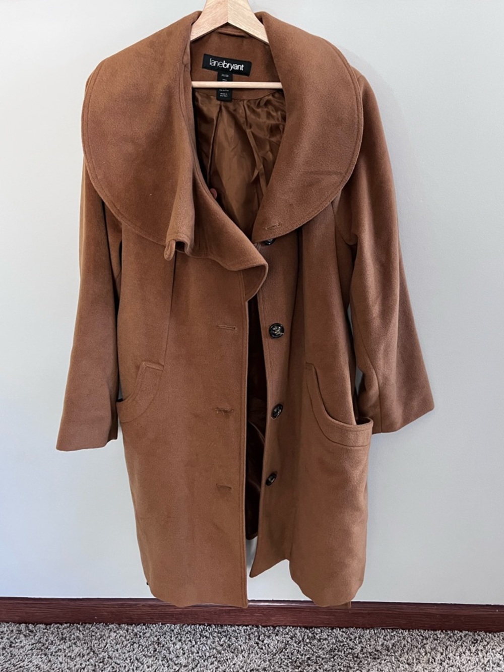 Lane Bryant Camel Brown Shawl Collar‎ Belted Wool Blend Coat Womens Plus 22/24